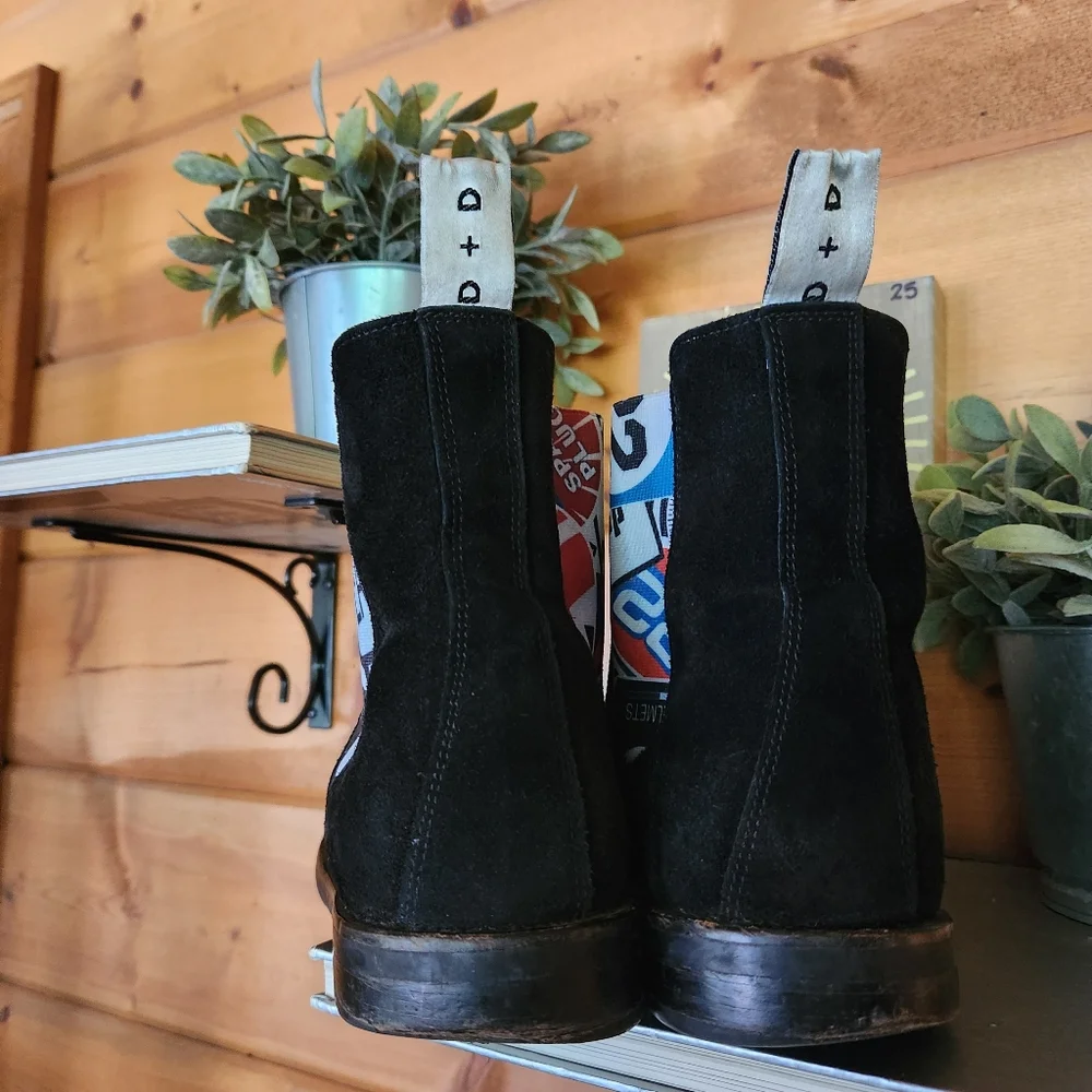 DUKE + DEXTER Woolf Handmade Black Suede Leather Chelsea Boot Racing Sport Sz 11